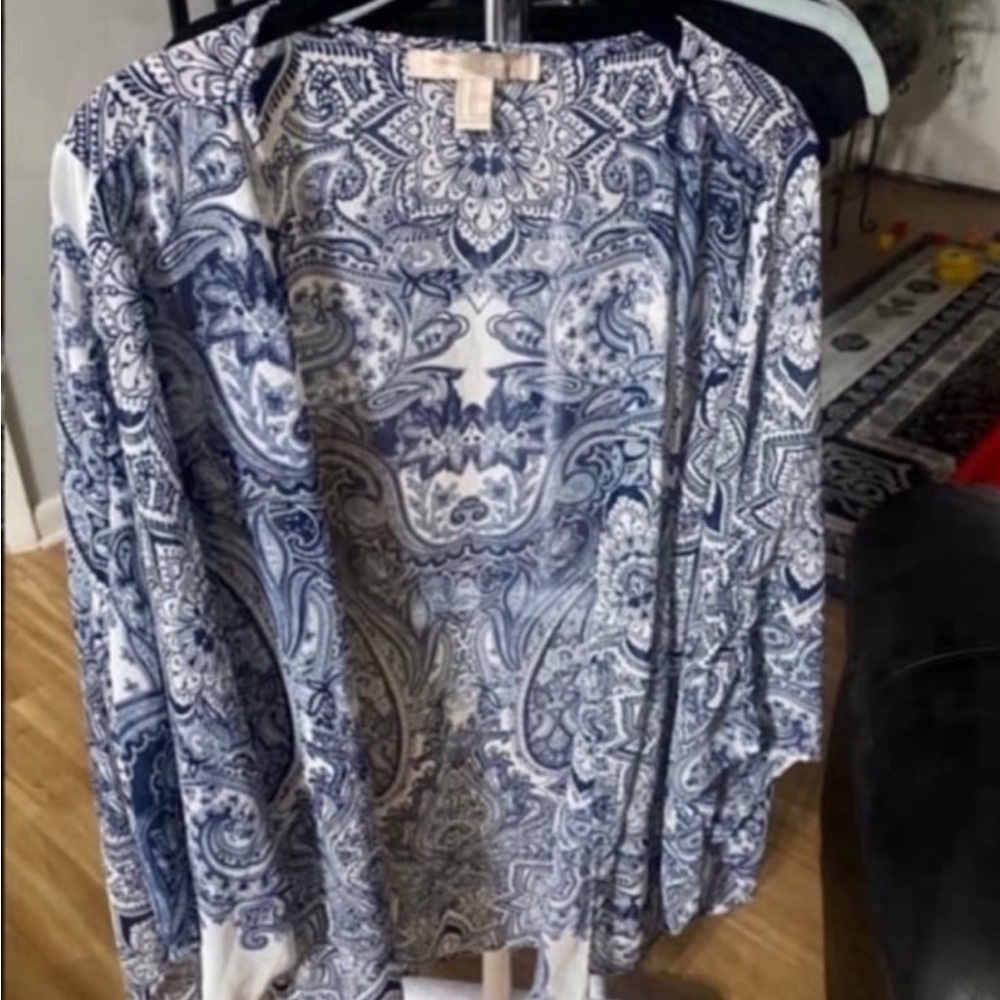 Forever 21 Blue and White Paisley Kimono Open Top One Size Fits All